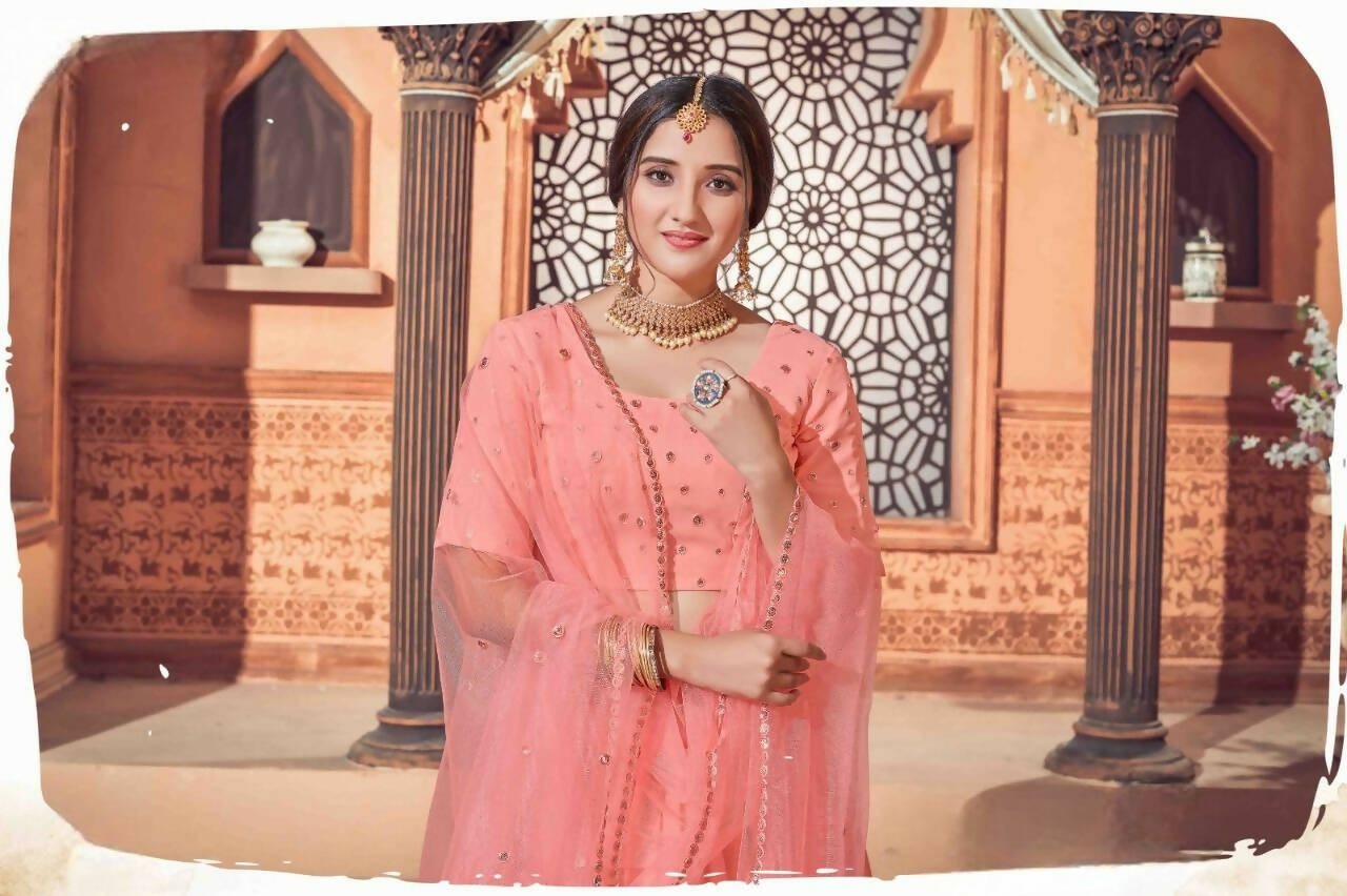 DEIANA'S Beautiful Thread Sequence Lehengha Choli - Peach | Swadesiicart