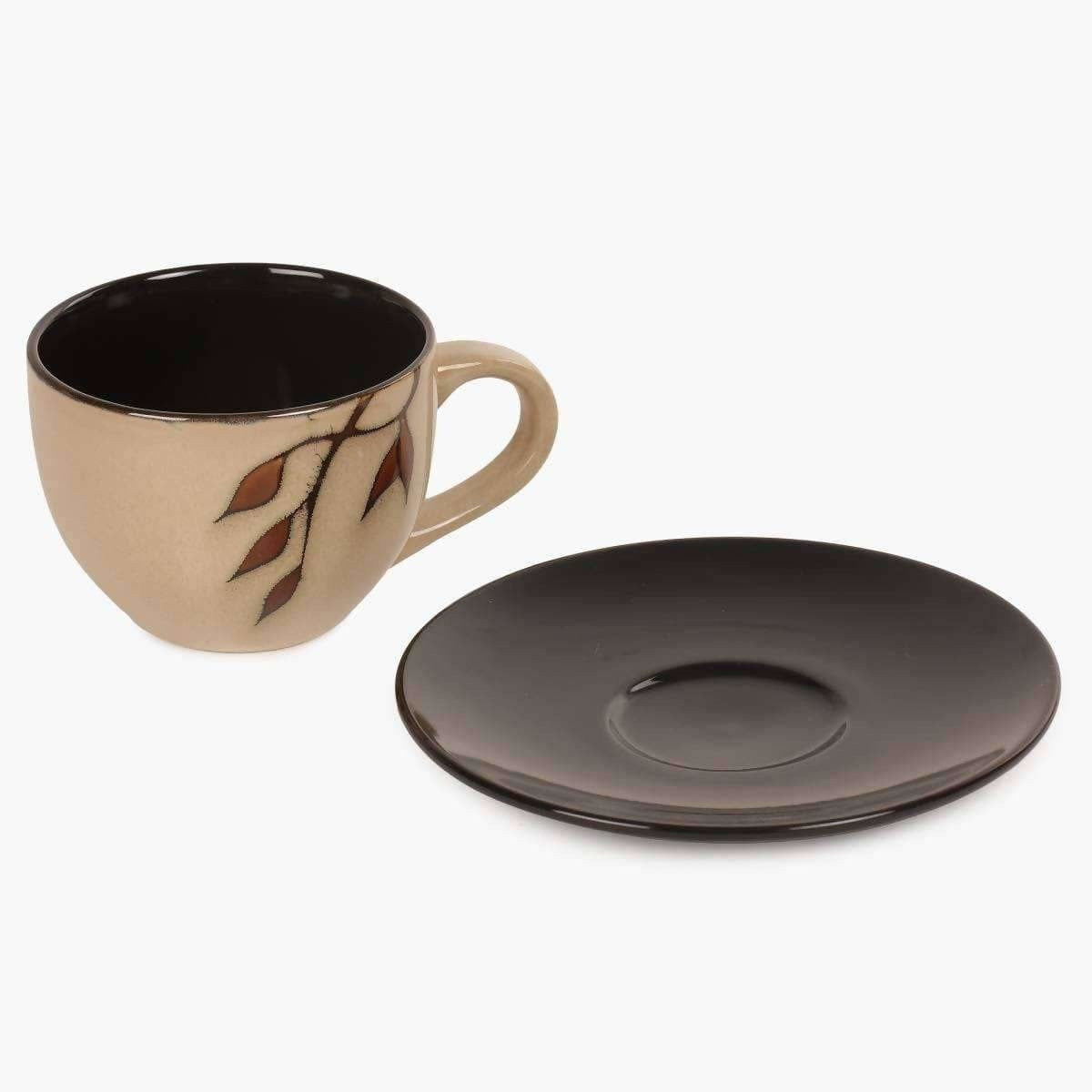 Home Centre Caraway Cup and Saucer- Set of 13 Pcs - 220 ml - Brown - Swadesiicart