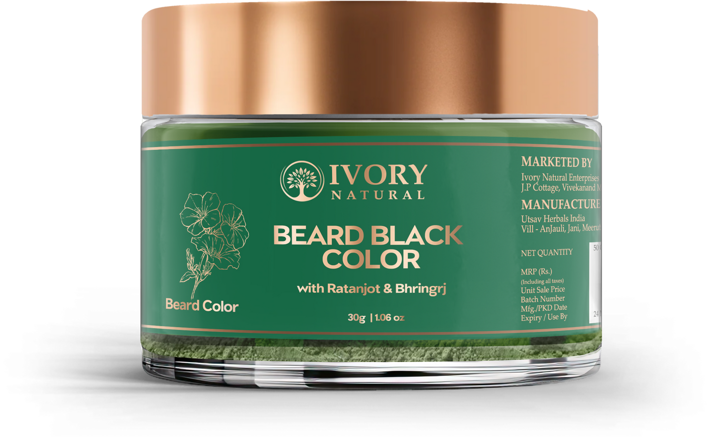 Ivory Natural Beard Black Color Organic - Instant Natural Plant Based Beard Color Powder | Swadesiicart