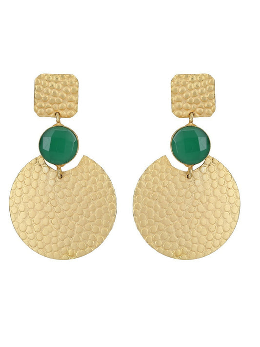 Joban Fashion Women Round Shape Green Stone Matte Gold Earrings | Swadesiicart
