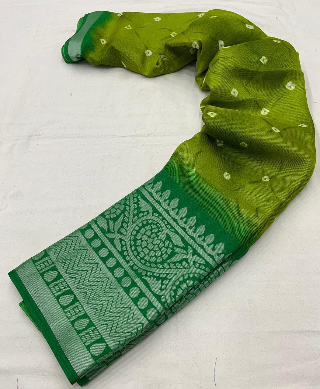 Green Jute Silk Ethnic Motifs Saree with Unstitched Blouse - Hiral Fashion | Swadesiicart