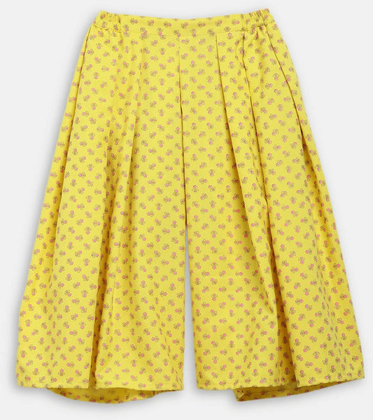 Ahalyaa Yellow Viscose Rayon Printed Kids Top & Palazzo Sets With Jacket For Girls | Swadesiicart