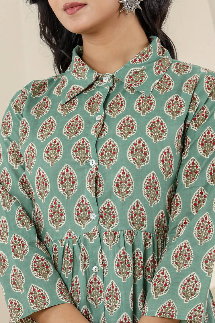 Kaajh Women's Green Printed Cotton Co-ord Set - Swadesiicart