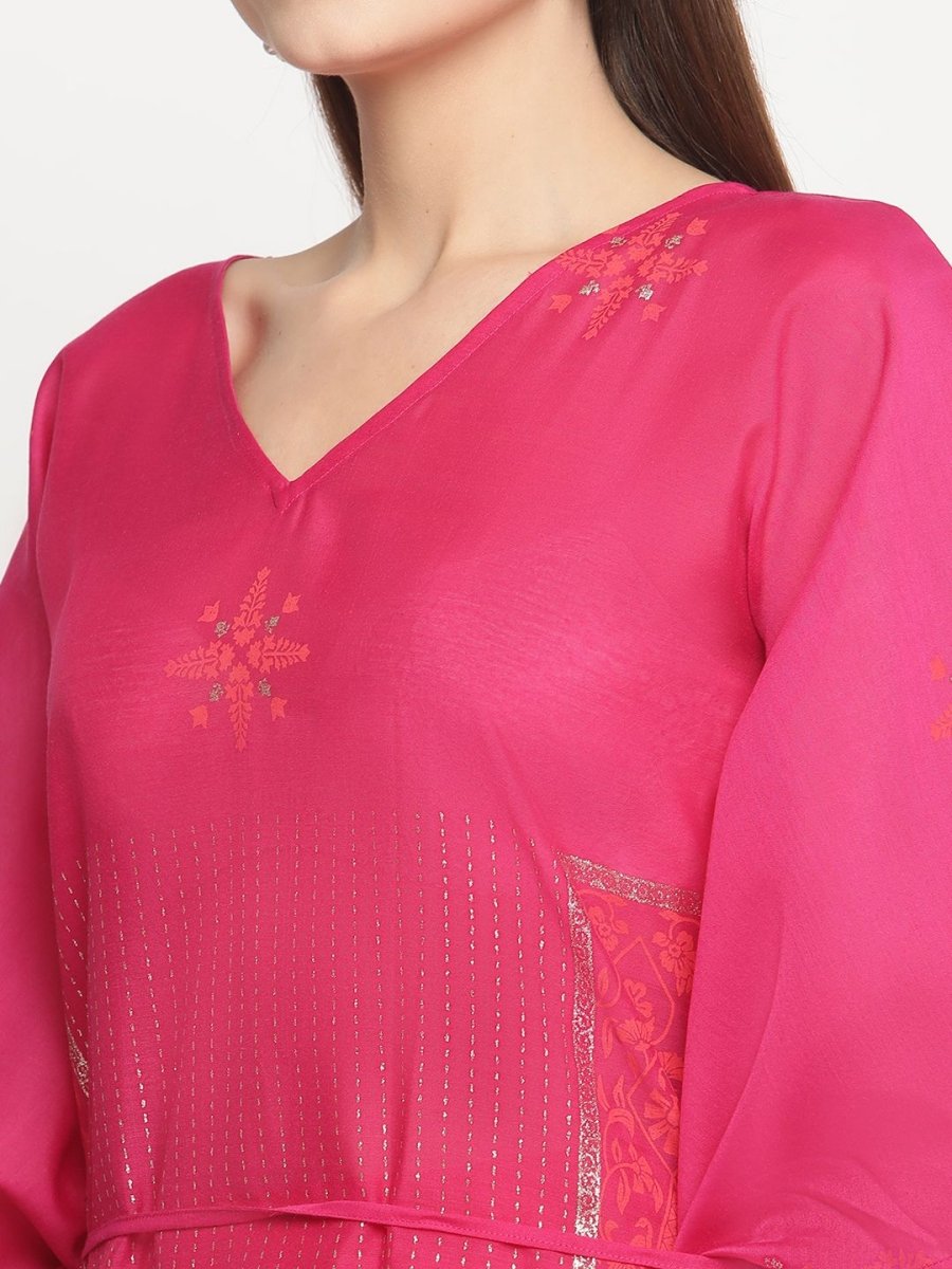 Ahalyaa Pink Chanderi Orange khari Print Kaftan With Trouser | Swadesiicart