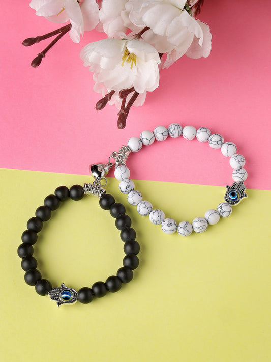 NVR Men & Women Set of 2 Black & White Marbel Crystal Bracelet - NR Retail-NVR