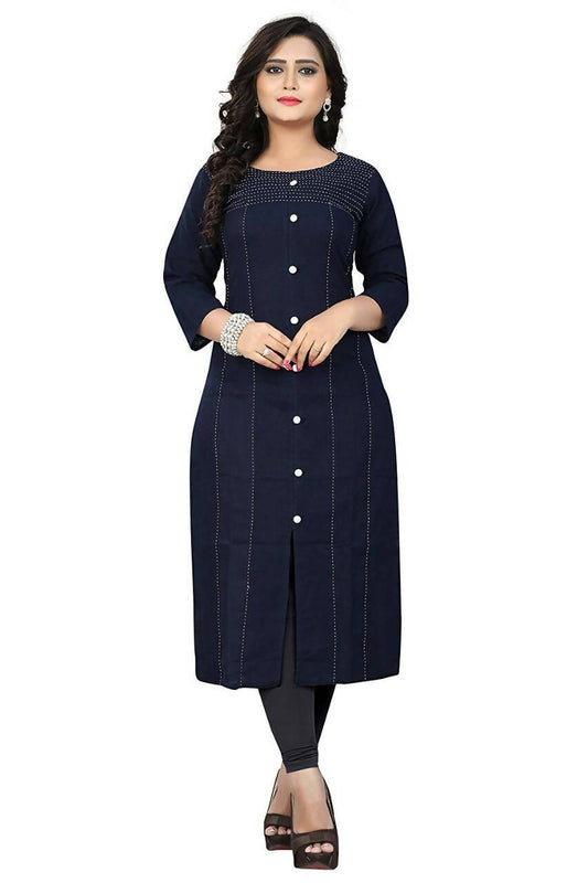 Women's Navy Kurti With Thread Work Giving Elegant Outlook - G & A Apparels | Swadesiicart