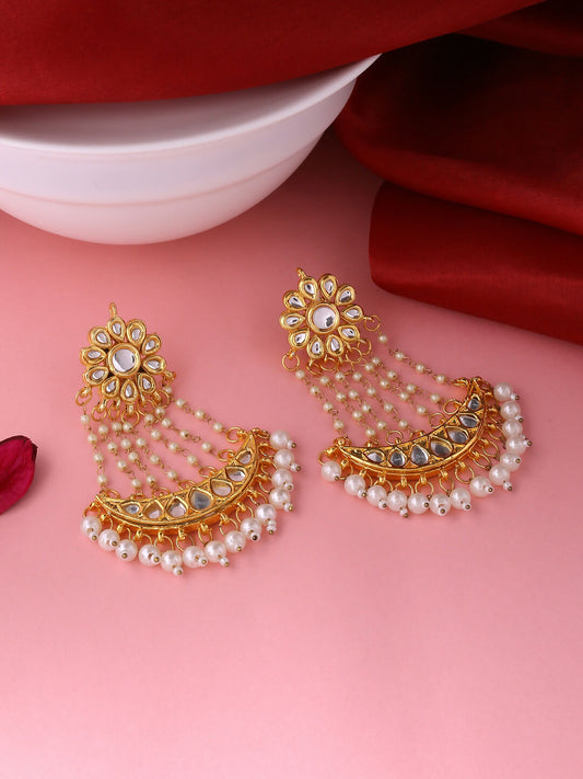 NVR Women Gold-Polished Kundan Chandbali Earrings | Swadesiicart