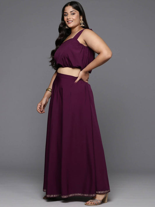 Ahalyaa Women's Traditional Wear Co-ords - Burgundy - Swadesiicart