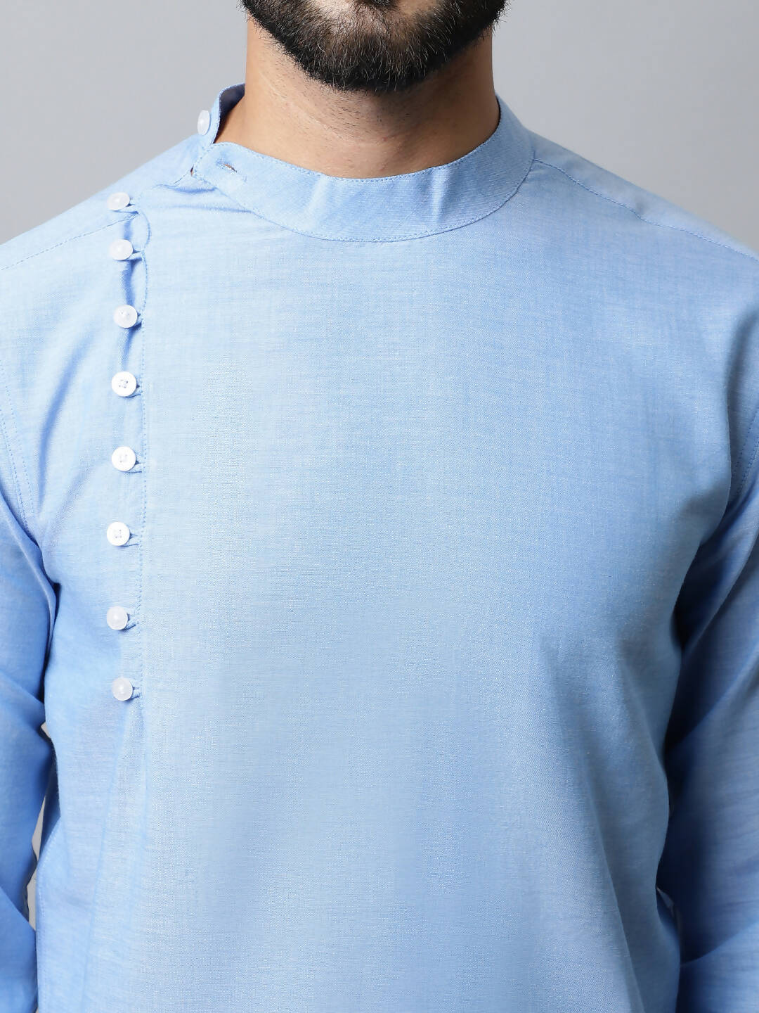 Even Apparels sky Blue Color Pure Cotton Men's Kurta With Side Placket (MMS503) | Swadesiicart