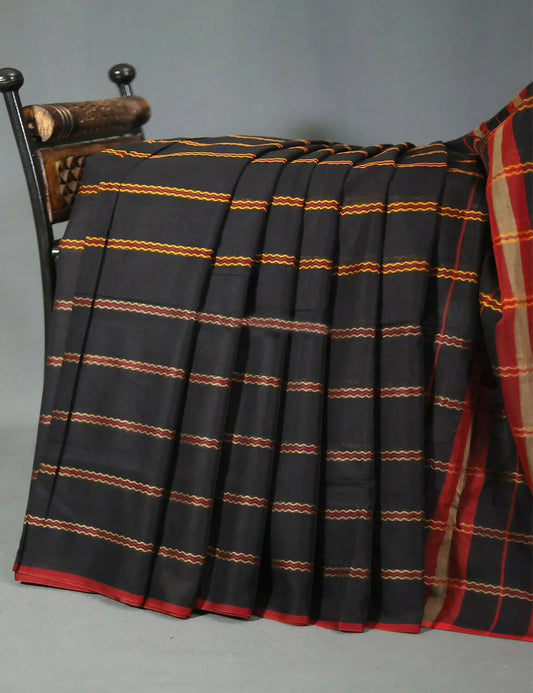 Combo of Black and Red Pure Narayanpet Cotton Saree By Gayathri Reddy Designer Studio | Swadesiicart