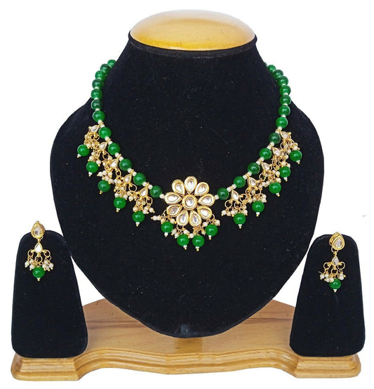 Joban Fashion Green kundan work Necklace Set | Swadesiicart