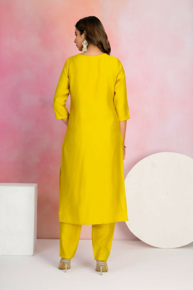 Ethnic Festive Wear Viscose Chanderi Yellow Stitched Suit With Dupatta - Tanisha | Swadesiicart