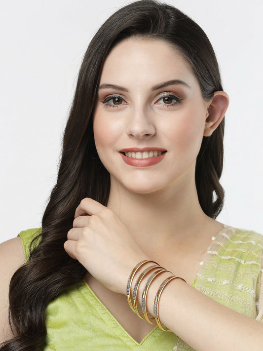NVR Women's Set of 4 Gold-Polished CZ-Studded Traditional Bangles - Swadesiicart