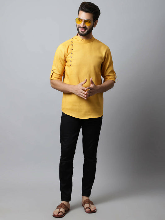 Even Apparels Yellow Color Pure Cotton Men's Kurta With Side Placket (MMS1130) | Swadesiicart