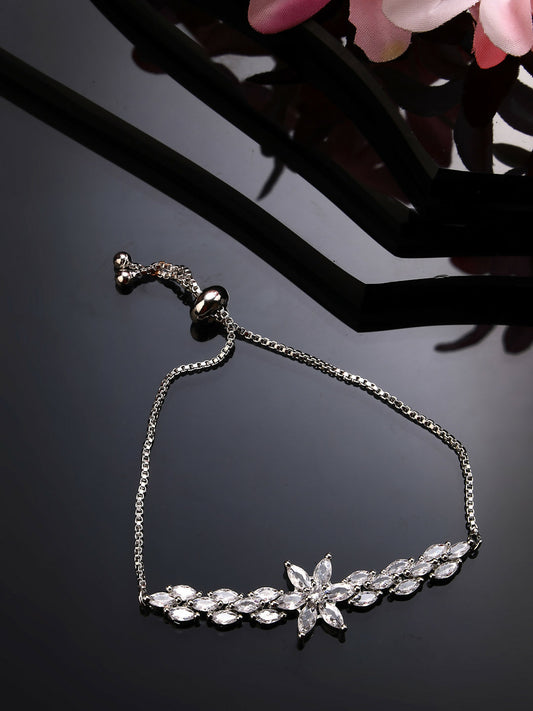 NVR Women Silver-Plated American Diamond Studded Rakhi With Roli Chawal | Swadesiicart