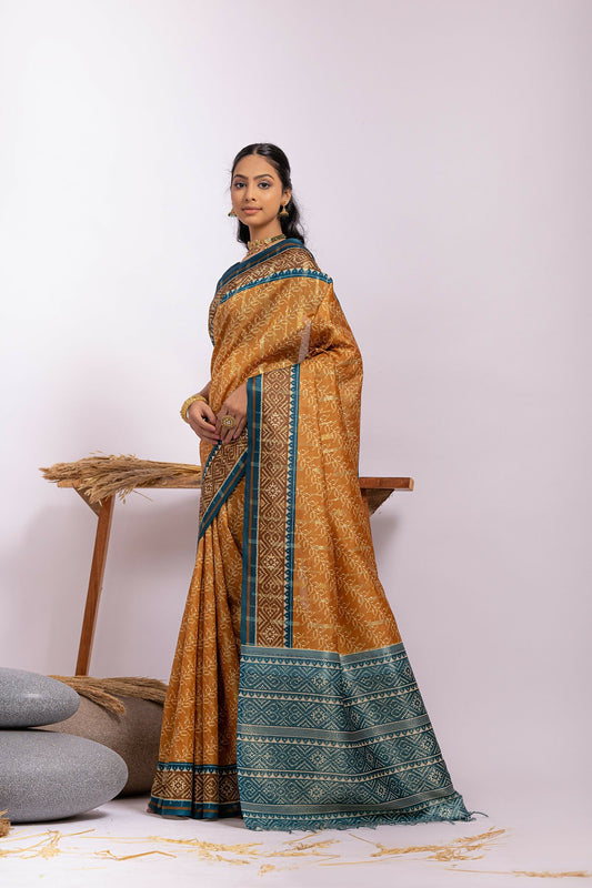Vishnu Weaves Women's Yellow Soft Tussar Silk Zari Woven Saree with Blouse - Swadesiicart