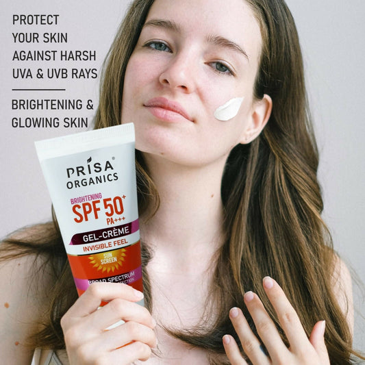 Prisa Organics Brightening Sun Screen SPF 50 PA+++ Invisible Feel Gel Cream