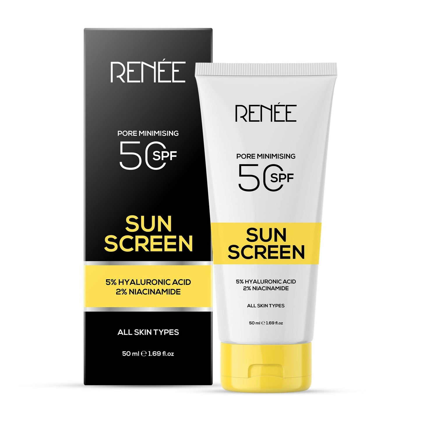 Renee Pore Minimizing Sunscreen Spf 50 With 5% Hyaluronic Acid & 2% Niacinamide For All Skins - Swadesiicart