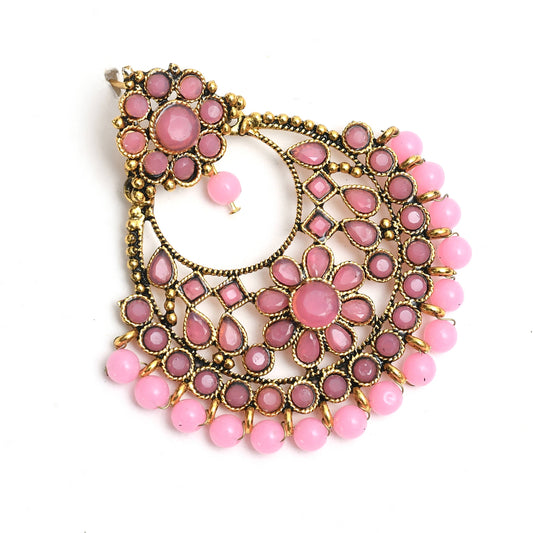 Mominos Fashion Johar Kamal Golden And Pink Beaded Earrings | Swadesiicart