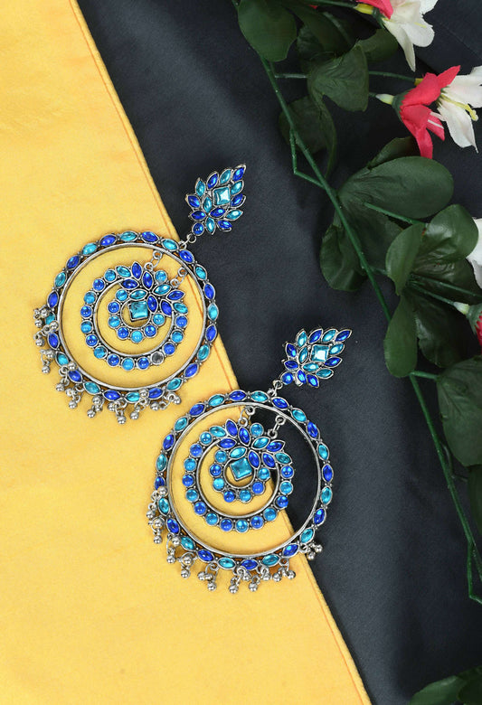 Mominos Fashion Johar Kamal Women's Blue Kundan Circles Earrings