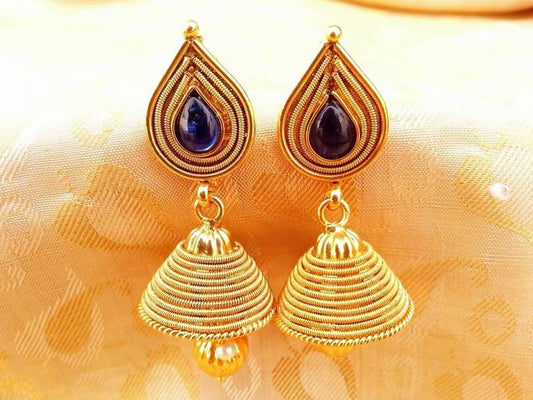 Metallic Blue Kemp Jhumkas | Swadesiicart