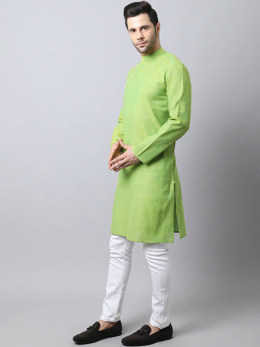 Even Apparels Green Pure Cotton Men's Kurta With Side Placket (SLD1193) | Swadesiicart