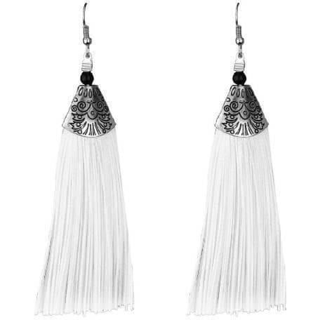 MS Fashion India Muskan Fancy White Silk Tassel Drop Earrings | Swadesiicart