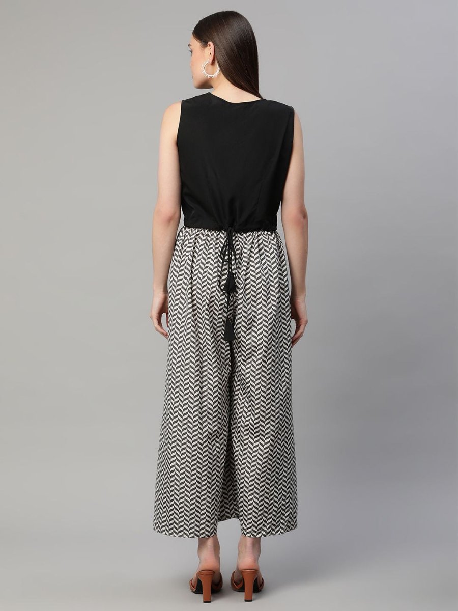 Ahalyaa Women Black Crepe Printed Top Palazzo Set | Swadesiicart