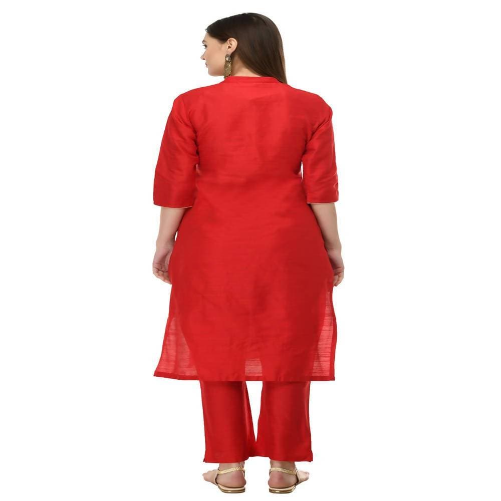 Lagi Women's Red Poly silk Straight Embroidred Kurta & Pant (RO116B) | Swadesiicart