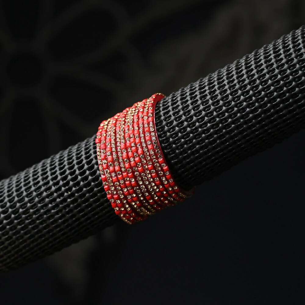 Afast Elegant Bridal & Wedding Party Fashion Bangle/Kada Set, Red, Glass, Pack Of 12 Model No- A21 - Swadesiicart