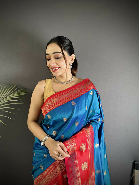 Joban Fashion Royal Blue Banarasi Soft Silk Woven Butti Saree | Swadesiicart