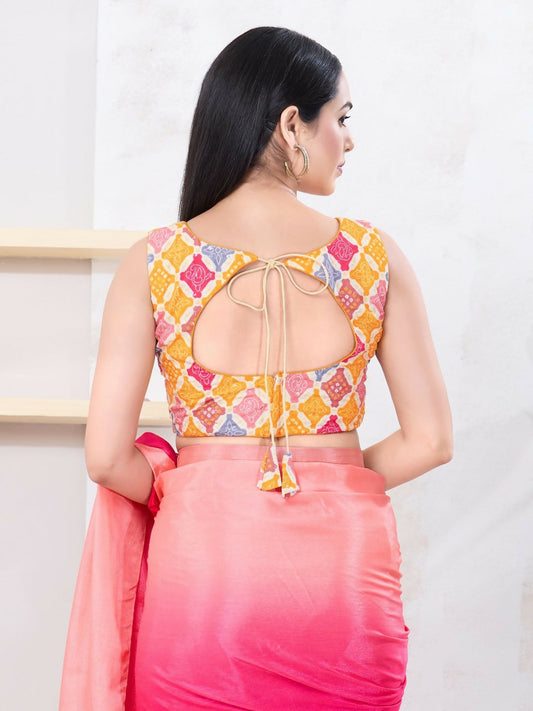 Joban Fashion Yellow Bandhani Sleeveless Back Open Blouse - Swadesiicart