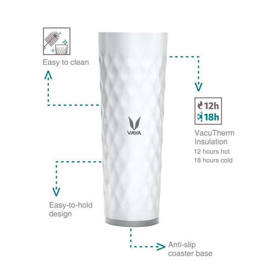 Vaya Drynk Stainless Steel Water Bottle Tumbler for Office - 600ml (White) | Swadesiicart