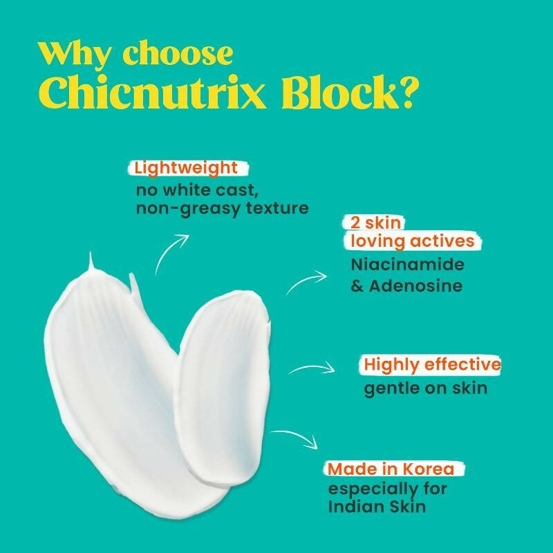 Chicnutrix Korean Block Lightweight Sunscreen SPF 45 PA+++ UVA + UVB Protection, Reduces Fine Lines And Wrinkles, Korean Skincare | Swadesiicart