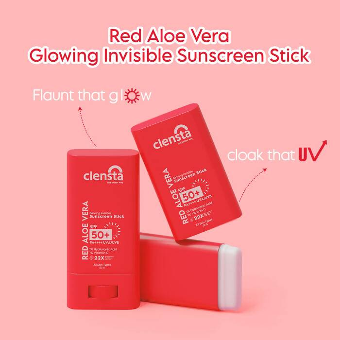 Red Aloe Vera Glowing Invisible Sunscreen Stick with SPF 50 | Swadesiicart