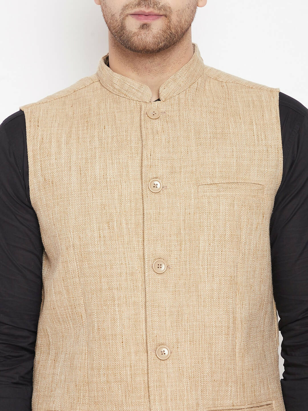 Even Apparels Beige Linen Men Woven Nehru Jacket LN719 | Swadesiicart