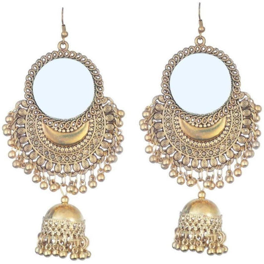 MS Fashion India Gold Color Half Moon Style Mirror Jhumka Earrings | Swadesiicart