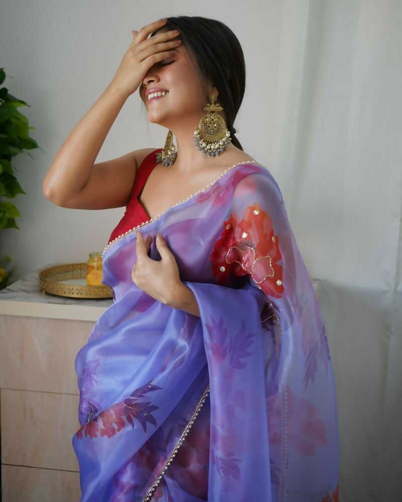 Vamsee Sabhysanchi Purple Organza Saree - Swadesiicart