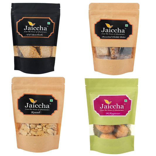 Ghasitaram Sankranti /Lohri Sweets Til Gachak, Lohri Khajoor, Gud Rewadi And Assorted Chikki Pouches Combo | Swadesiicart