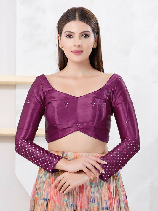 Joban Fashion Magenta Gajji Silk Elbow Sleeveless Back Open Blouse - Swadesiicart