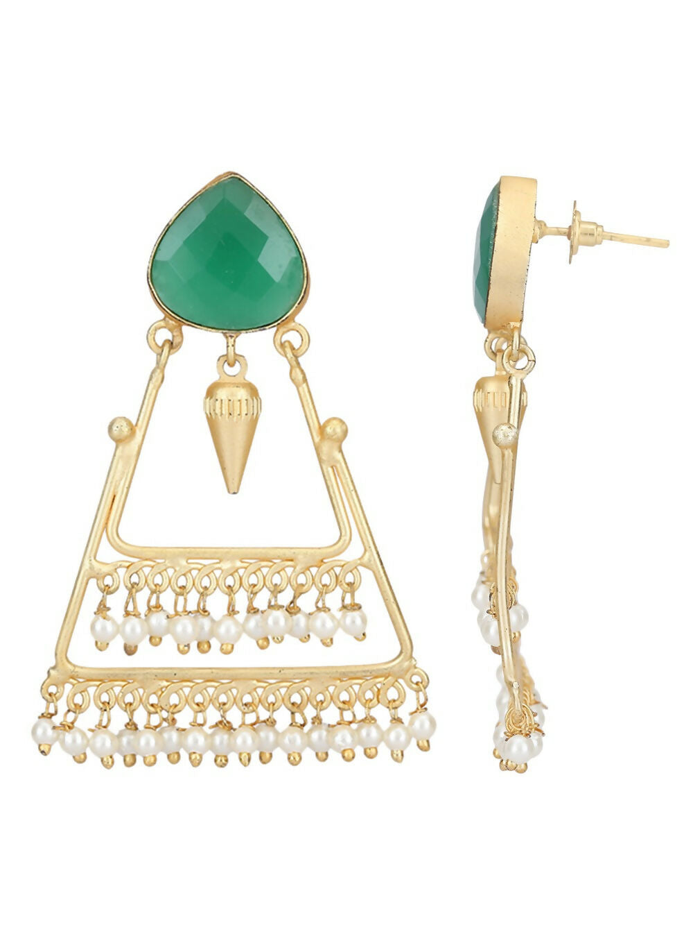 Joban Fashion Women Green Stone Matte Gold Earrings | Swadesiicart