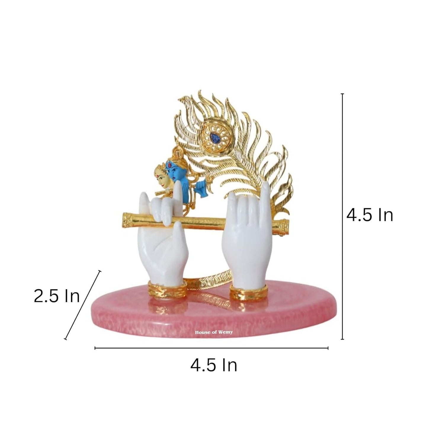 House Of Wemy Gold-Polished Lord Krishna Hands Idol with Flute, Face and Pecock Feather - Swadesiicart