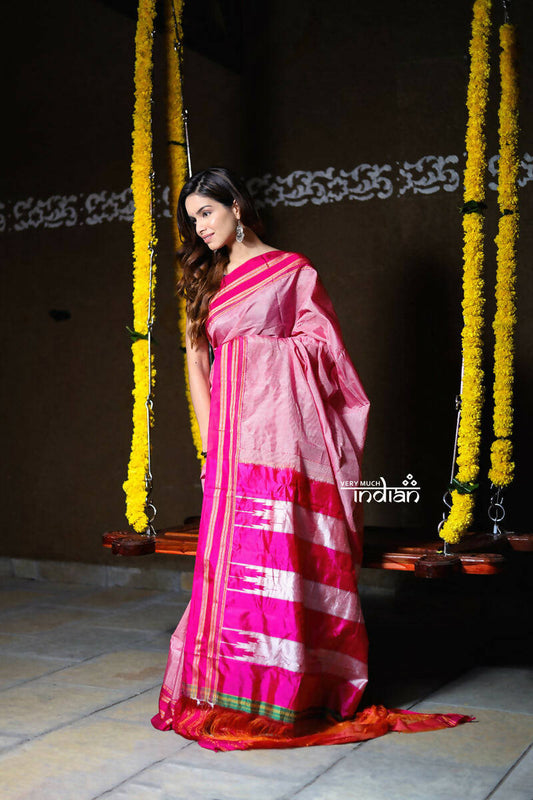 Very Much Indian Handloom Cotton Viscose Ilkal Saree Pink | Swadesiicart