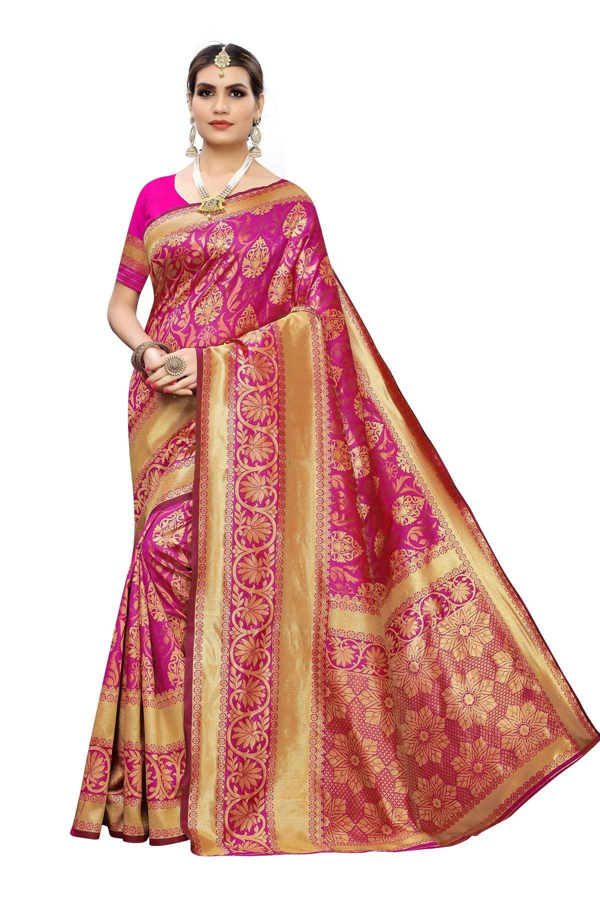 Vamika Banarasi Jaquard Pink Weaving Saree | Swadesiicart