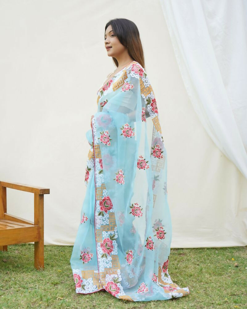 Vamsee Nagma Sky Organza Saree - Swadesiicart