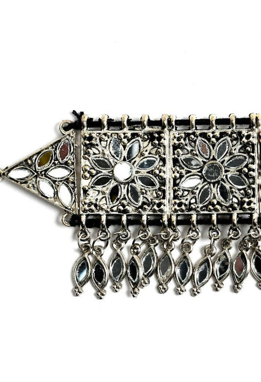 Tehzeeb Creations Oxidised Necklace And Earrings With Mirror Design