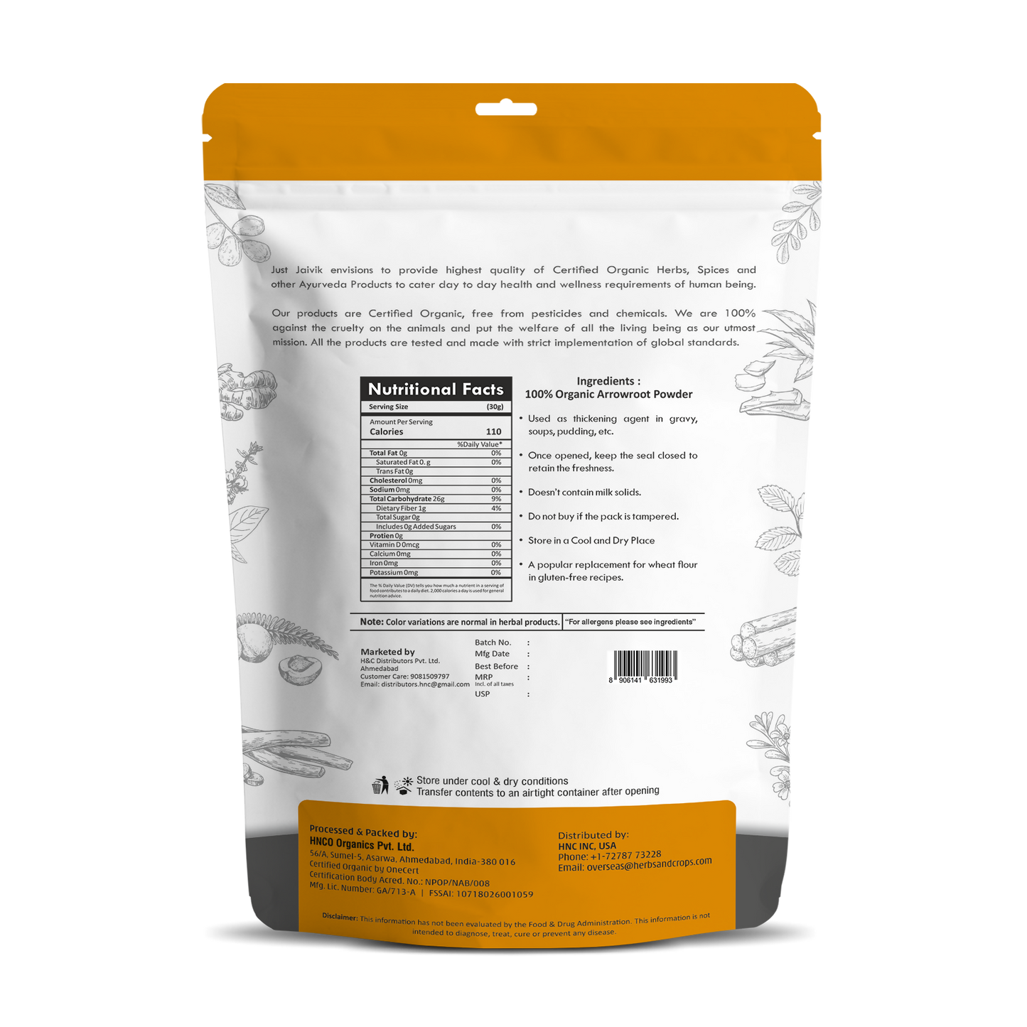 Just Jaivik Organic Arrowroot Powder - Swadesiicart