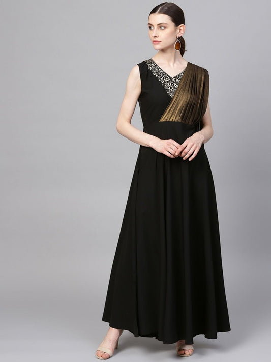 Ahalyaa Black Crepe Dress | Swadesiicart