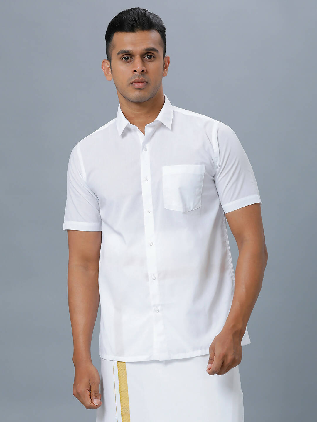 Ramraj Cotton Mens Half Sleeve Formal 100 % Cotton White Shirt | Swadesiicart