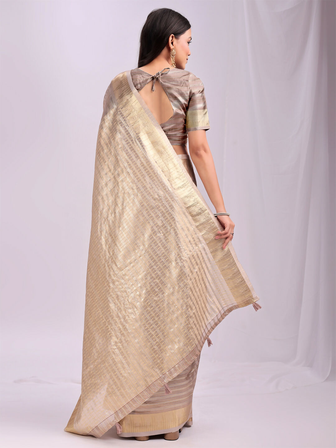 Shree Shyam Fashion Organza Peach Saree